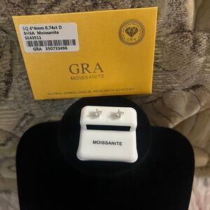 GRA Moissanite 925 Sterling Silver Square Stud Earrings - 0.74ct